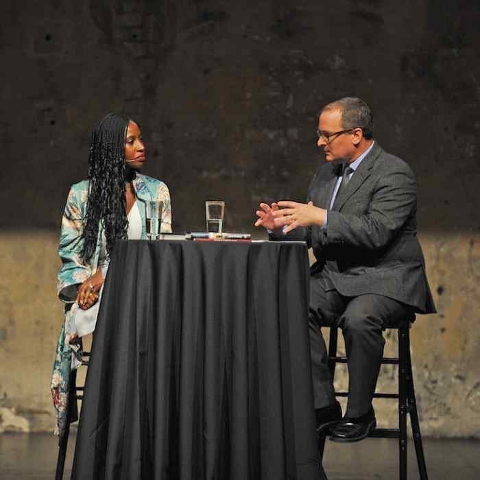 Wayetu Moore and Jeff Shotts in conversation at the 2018 Graywolf Literary Salon