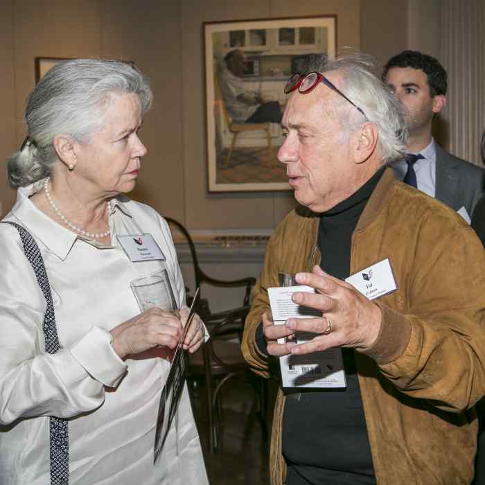 Poet Susan Stewart and National Council member Ed Cohen speaking at the Graywolf Literary Soiree