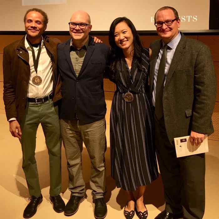 Jamel Brinkley, Steve Woodward, Jenny Xie, and Jeff Shotts at the 2018 National Book Awards