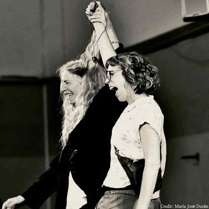 Photo of Graywolf Author Nona Fernandez and Patti Smith in Santiago, Chile