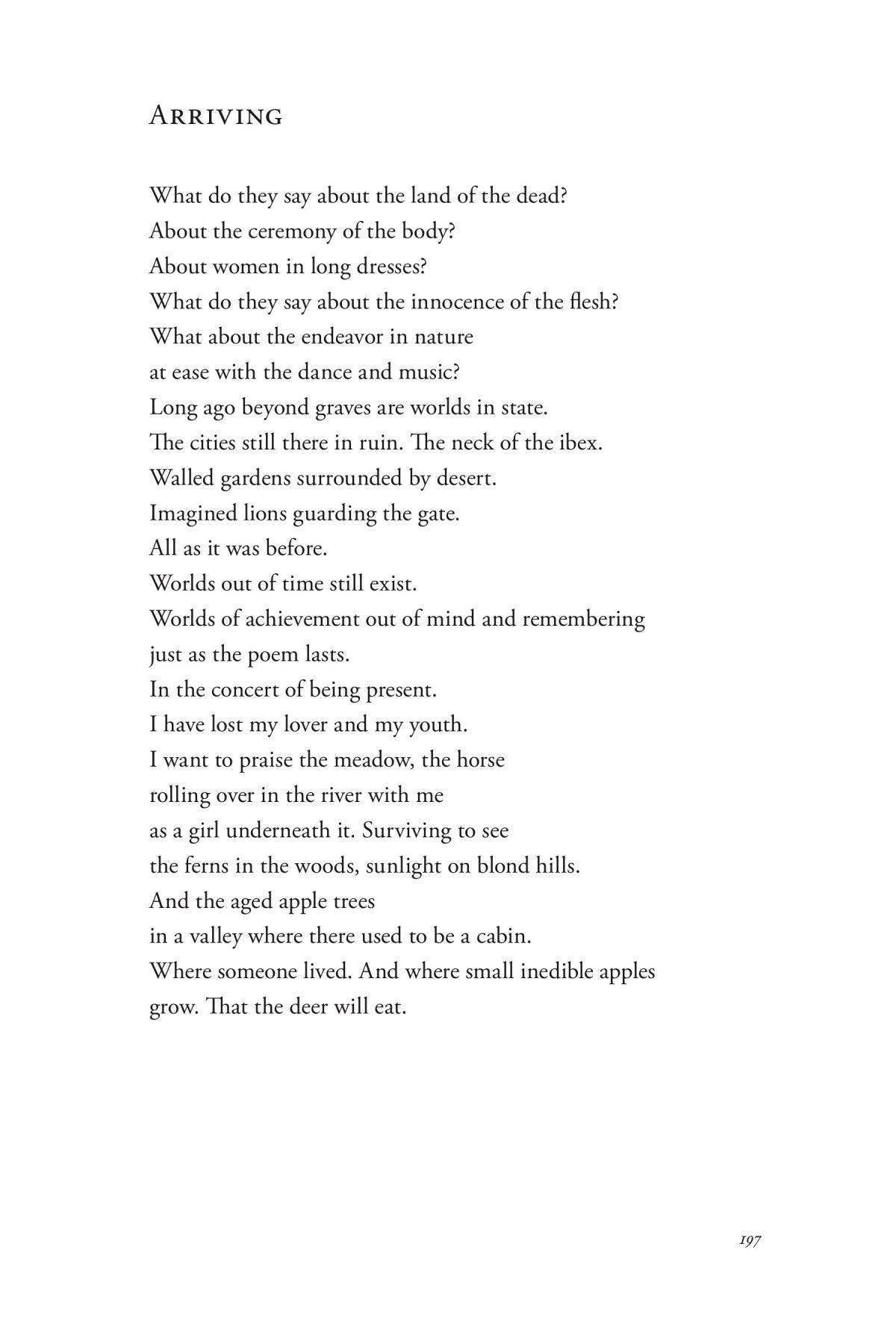 Text of poem Arriving by Linda Gregg